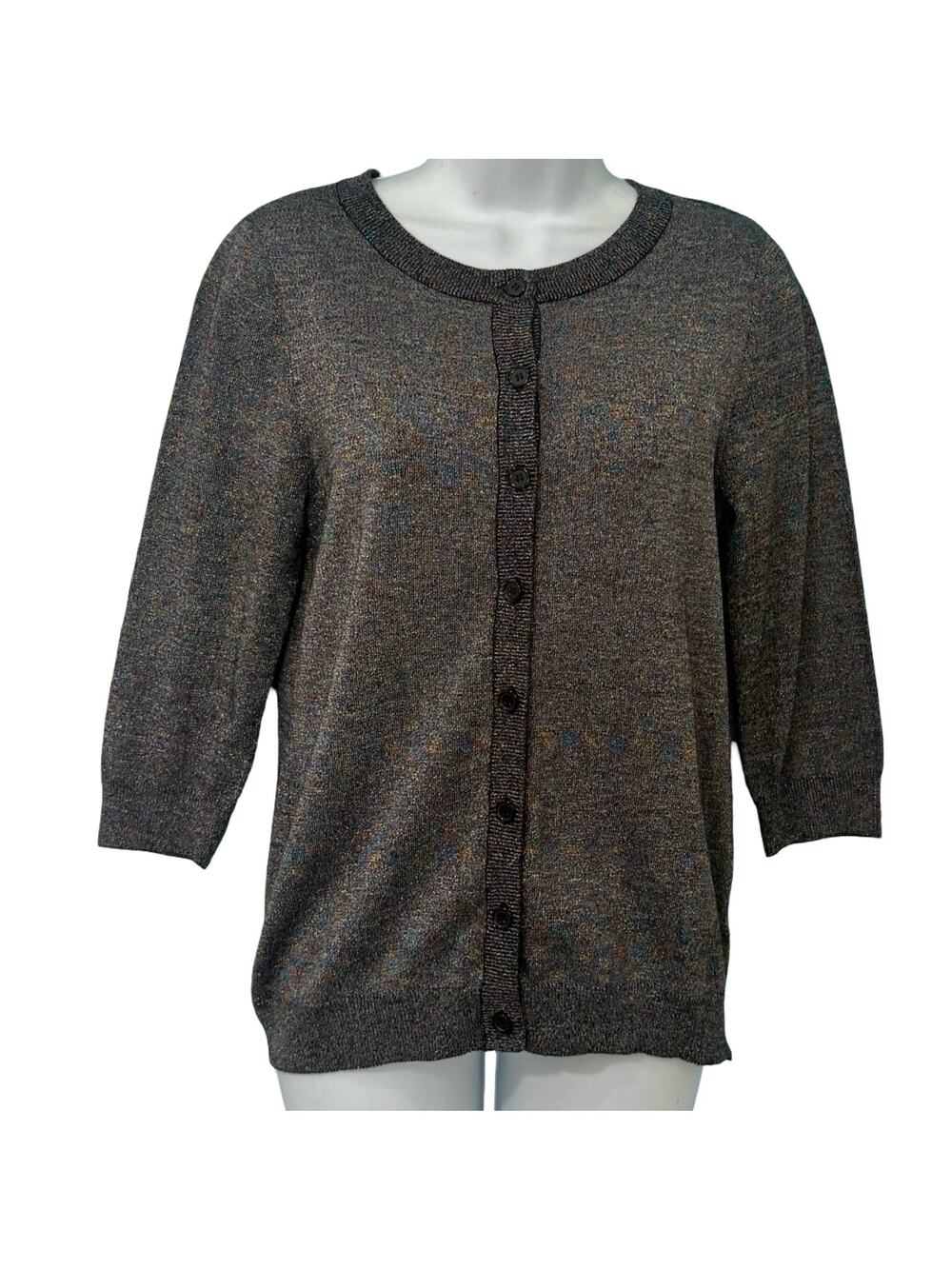 Modcloth Metallic Iridescent Rainbow Cardigan Black Grey Button Up Sweater Sz M